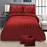 3 Pcs Pintuck & Cross Pleated Duvet Set - Red